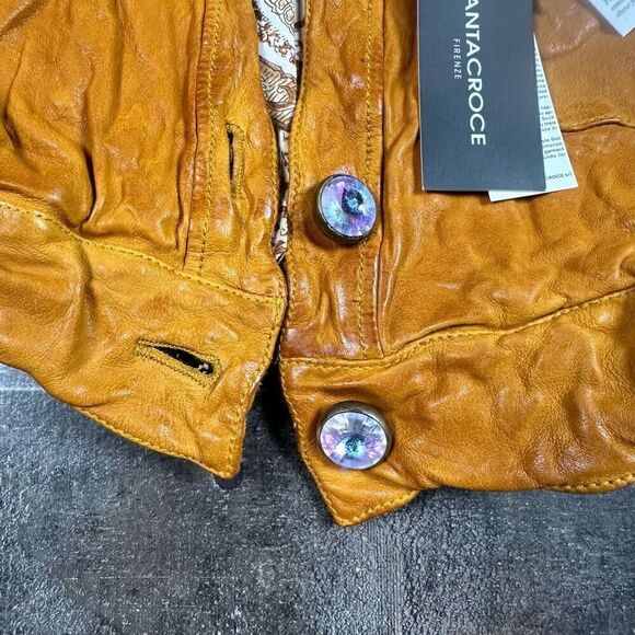 Santacroce Women’s Large Firenze Thick Genuine Italian Leather Jacket Orange NWT - Picture 6 of 9